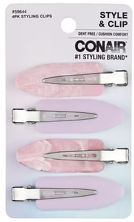 Conair Styling Hair Clips, No Bend No Crease Hair Clips, Styling Duck Bill Clips, Pink & Purple, 8 Count - Pack of 2