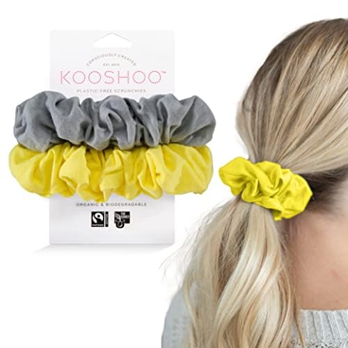 KOOSHOO Scrunchies - Organic Cotton Scrunchie Set Made from Plants - Washable, Durable, No-Damage Accessories for All Hair Types - Fair Trade, Ethically Made, Vegan - 2ct - Macchiato Brown