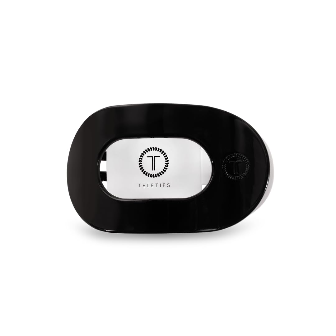 TELETIES - Medium Flat Round Clip - Strong Grip, Bendable Teeth, Comfortable Curved Design - For Lying Down, Yoga, Driving & More - Ideal for Medium-Thick Hair - For All Hair Textures - Tortoise