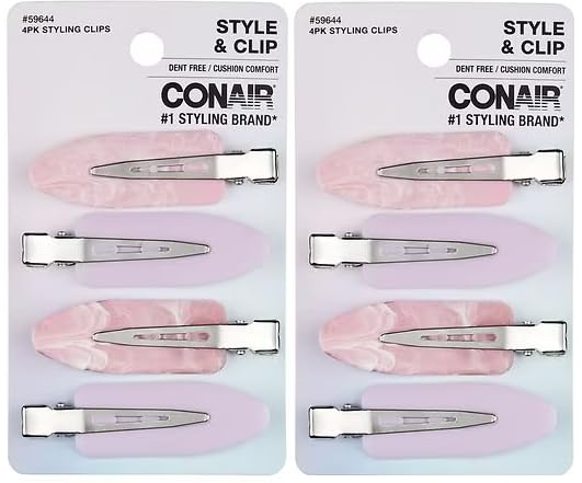 Conair Styling Hair Clips, No Bend No Crease Hair Clips, Styling Duck Bill Clips, Pink & Purple, 8 Count - Pack of 2