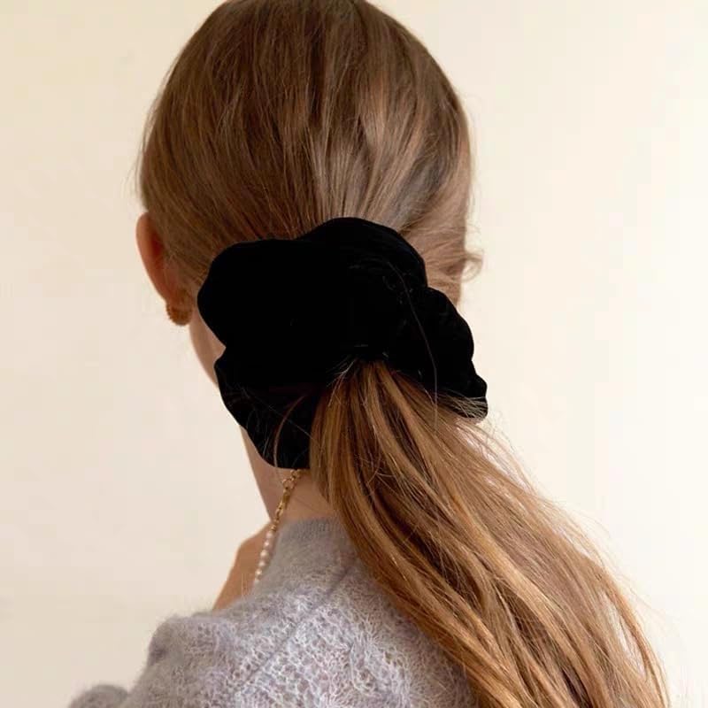 4 Pack Large Velvet Scrunchies for Women, Hair Scrunchies for Thick Long Hair No Damage Hair Ties for Women & Girls (Neutral Color)