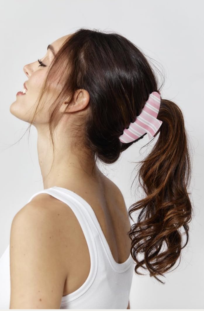 Almere Hair Claw Clip, Striped and Camo Pattern, Women's Hair Accessories for Thick or Thin Hair, 4 inch No-Slip (Pink Stripe)