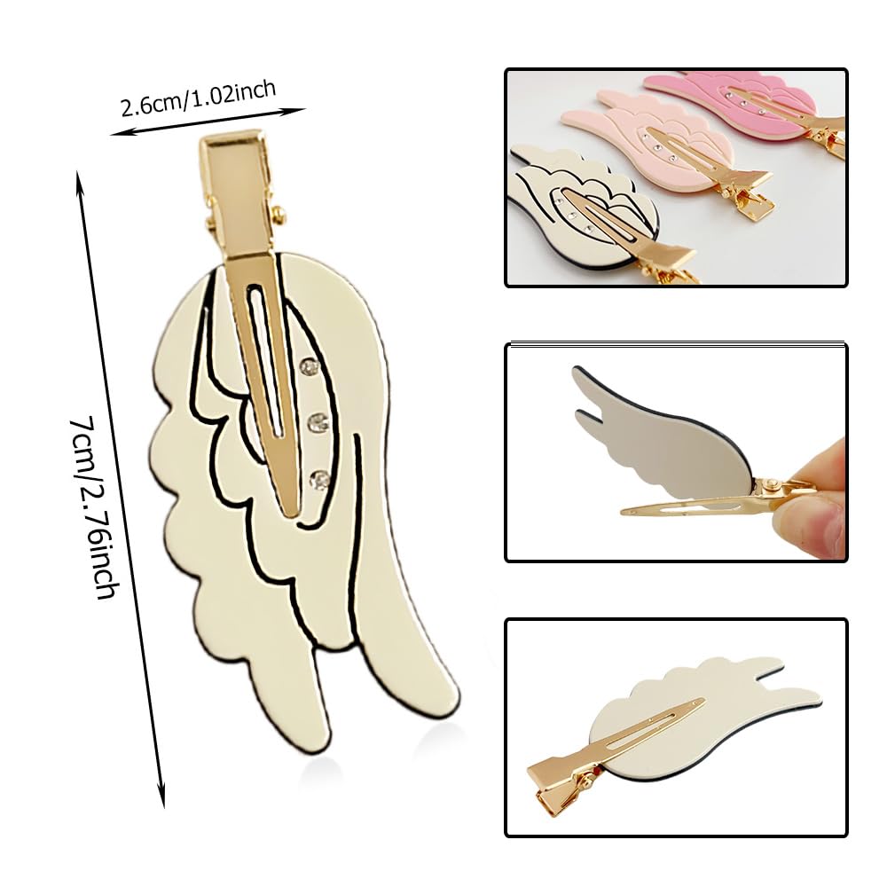 Rauimour Set of 6 Angel Wing Hair Clips with Rhinestone, No Bend Creaseless Acetate Cartoon Clips for Women Girls Styling Bangs Makeup Hair Accessories, Golden Barrettes Hairpin(Mix Color)