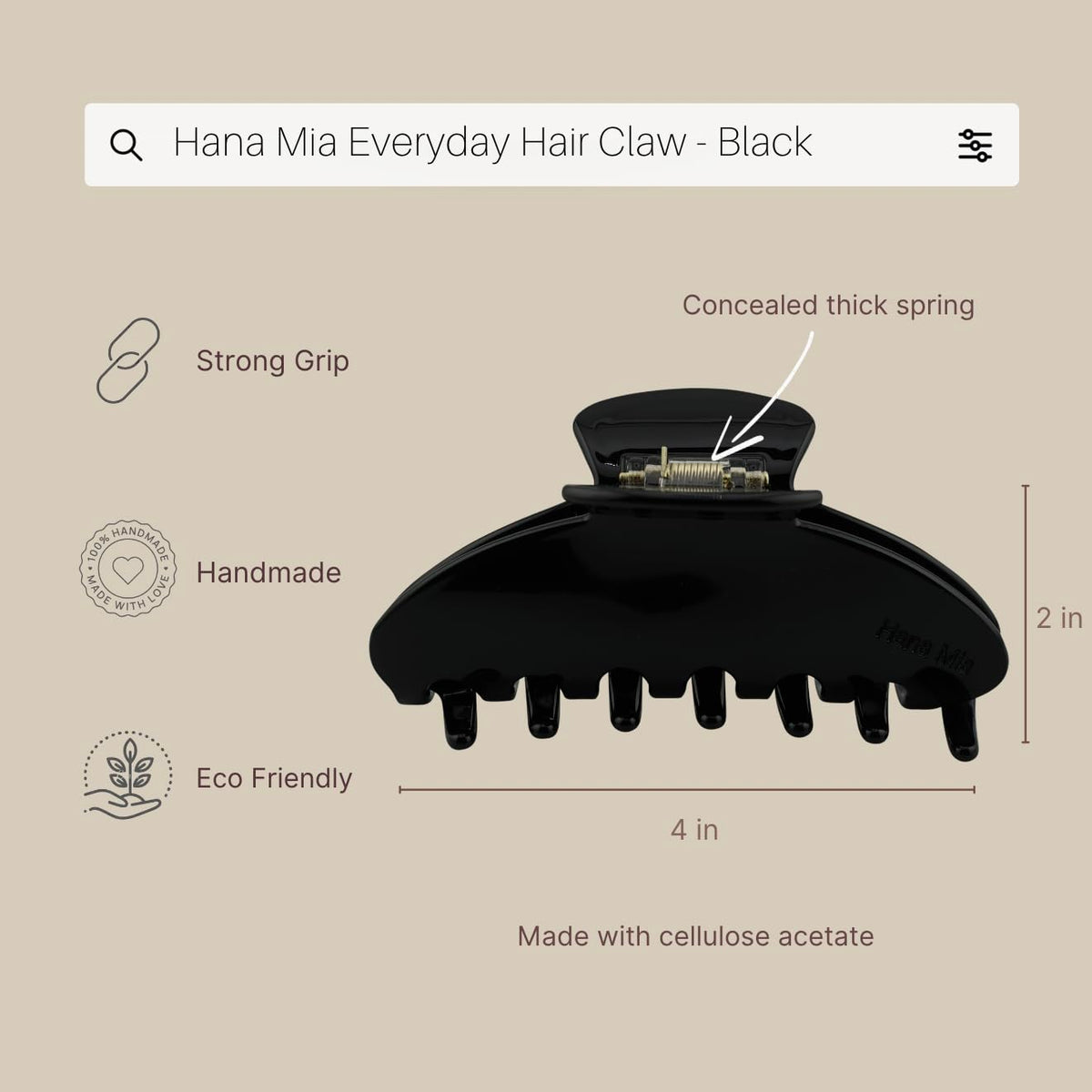 Luxury Black Claw Clip for Women | Our Large 4 Inch Hair Clip Creates Beautiful Half Ups, Secure Updos & Chic Daily Styles | Premium Acetate Claw with Secure Hold & Snag Free Teeth for Easy Styling