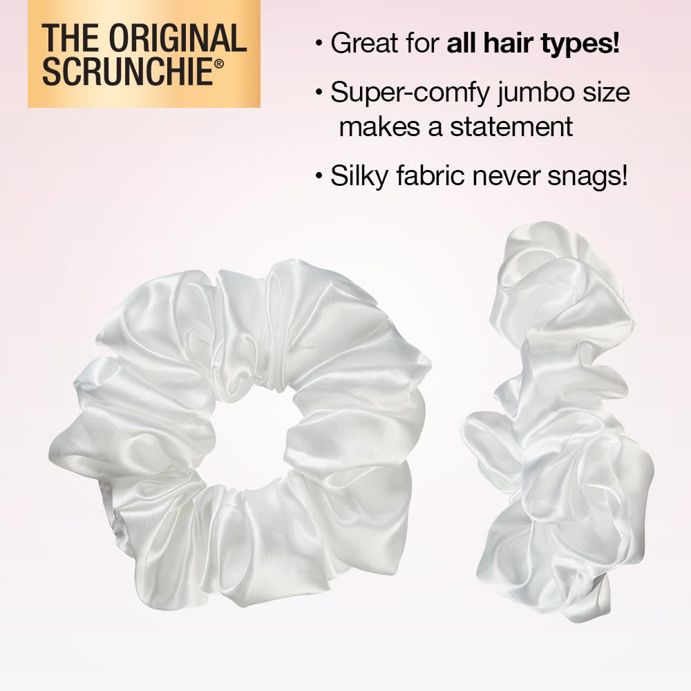 Scunci by Conair The Original Scrunchie hair accessories - hair accessories for women - hair ties - trendy hair accessories - Jumbo Size in Washable White Nylon Silk- 1 Count