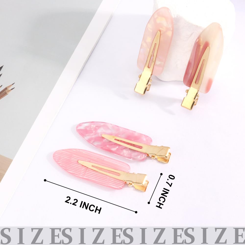 Creaseless Flat Hair Clips No Crease for Women, Non‑Slip No‑Bend Styling Clips for Makeup, Pink, 12 PCS