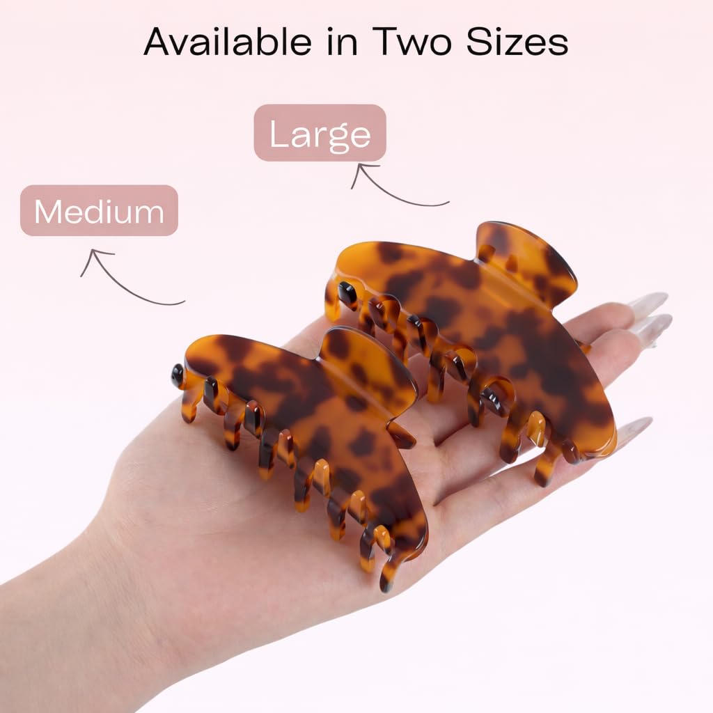 Hair Claw Clip – Large & Medium Sizes – Strong Hold, Non-Slip Grip for Thick or Fine Hair – Premium Cellulose Acetate – No Breakage, Gentle Styling for Women (Tortoise, Medium - 3.5")
