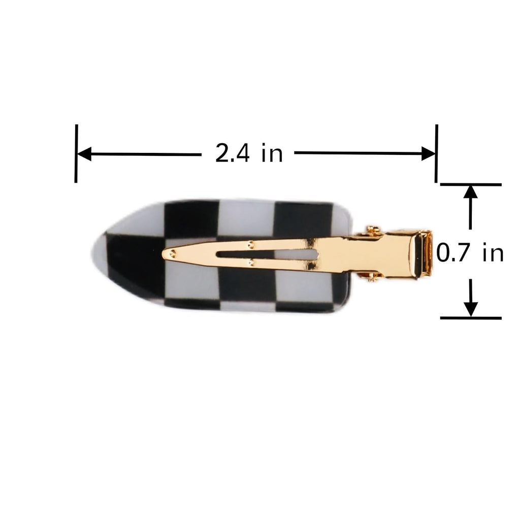 No Crease Hair Clips Set - Checkered Curl Clips for Bang, Acrylic Flat No Bend Checkerboard Side Clips for Women and Girls' Hairstyling Makeup Applications - Black and White 4PCS