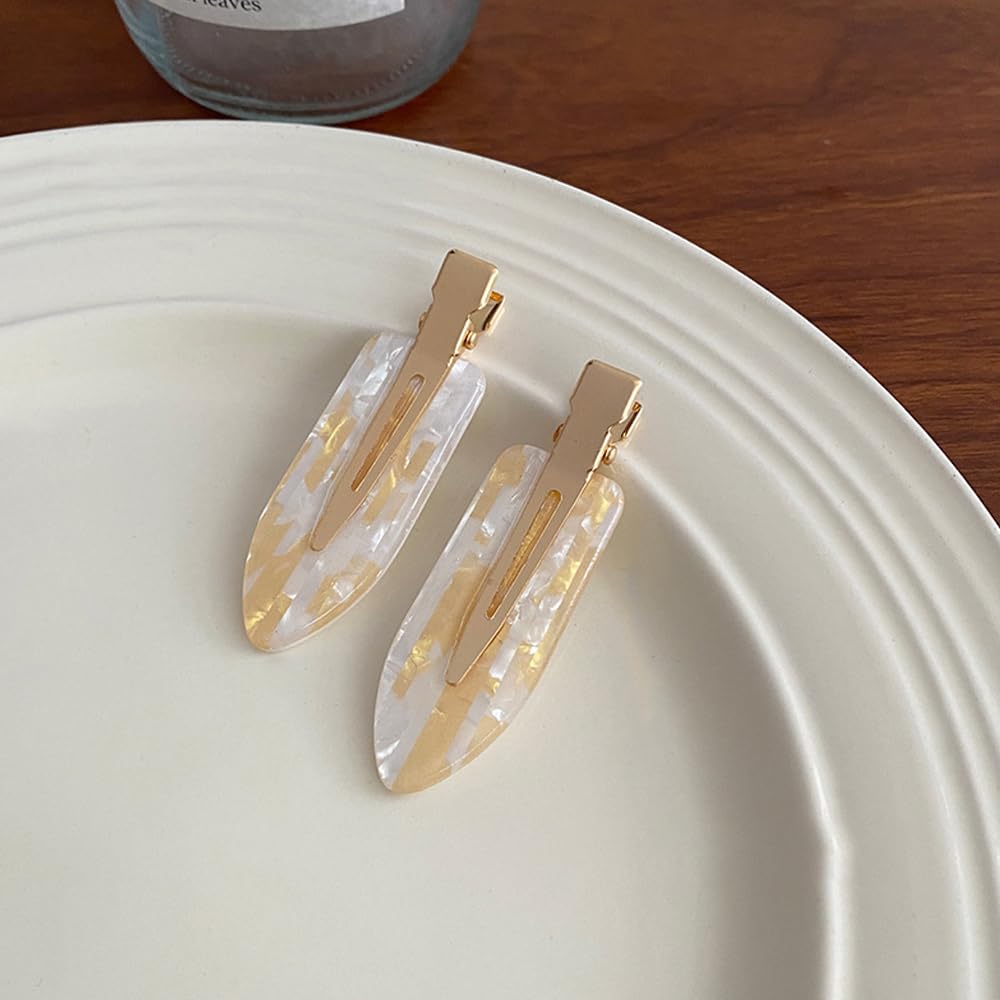 12 Pcs No Bend Creaseless Hair Clips, Hair Styling Clips Makeup Hair Clips for Women, Flat Clips Yellow White & Brown