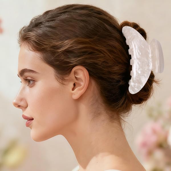 OWIIZI Durable Acetate Hair Clips for Women 4.13" Larger Claw Clips (White)