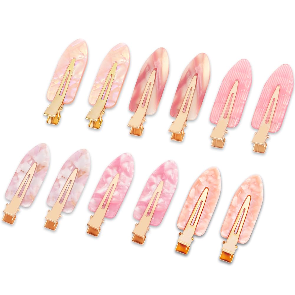 Creaseless Flat Hair Clips No Crease for Women, Non‑Slip No‑Bend Styling Clips for Makeup, Pink, 12 PCS