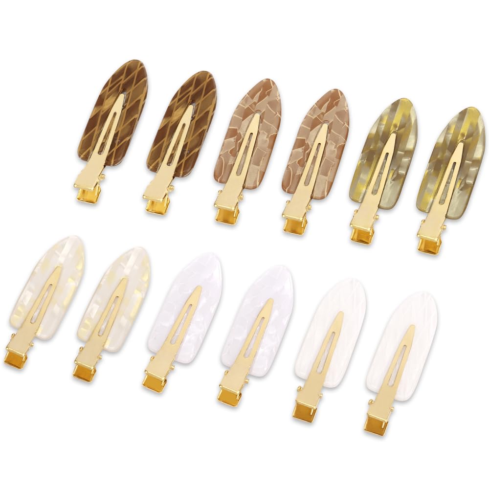 12 PCS No Crease Creaseless No Bend Hair Clips, Neutral Brown Marble Acrylic Non Slip Flat Alligator Sectioning Clips, Makeup Styling Hair Barrettes Hair Accessories for Women Girls