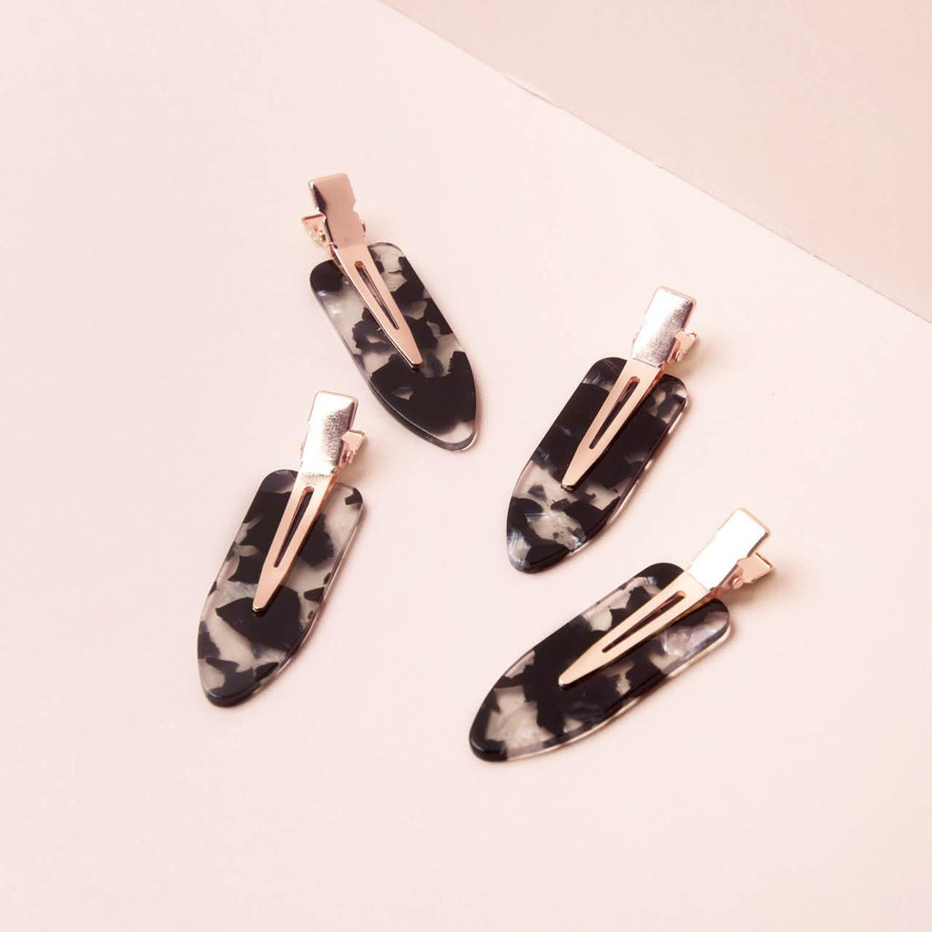 Kitsch Creaseless Hair Clips for Women - Black Terrazzo, 4pcs