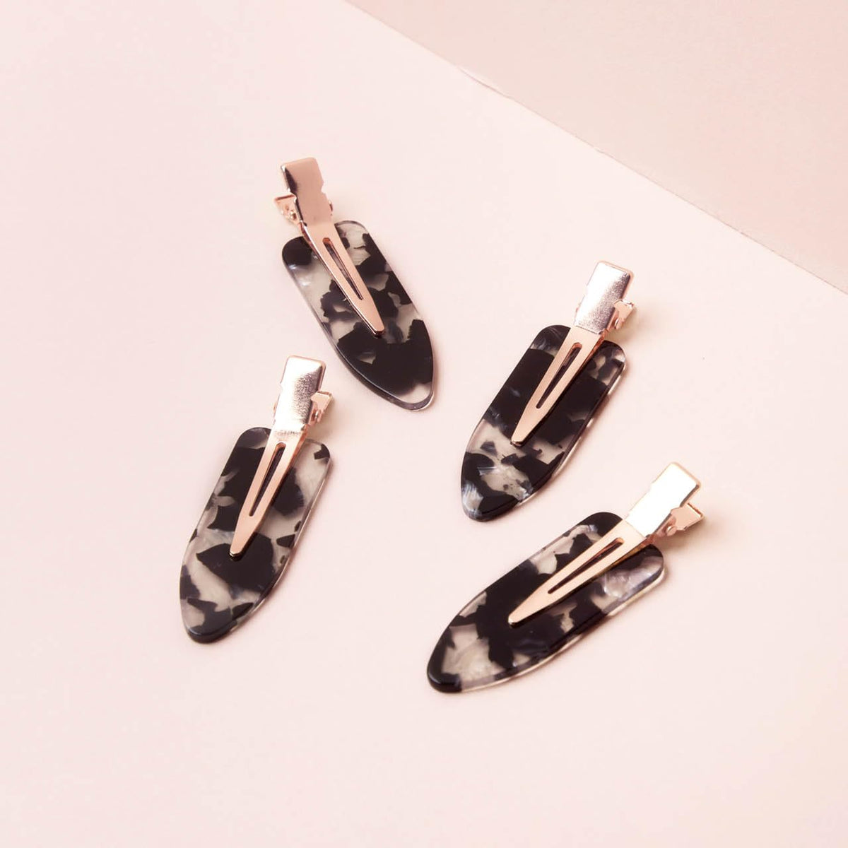 Kitsch Creaseless Hair Clips for Women - Black Terrazzo, 4pcs