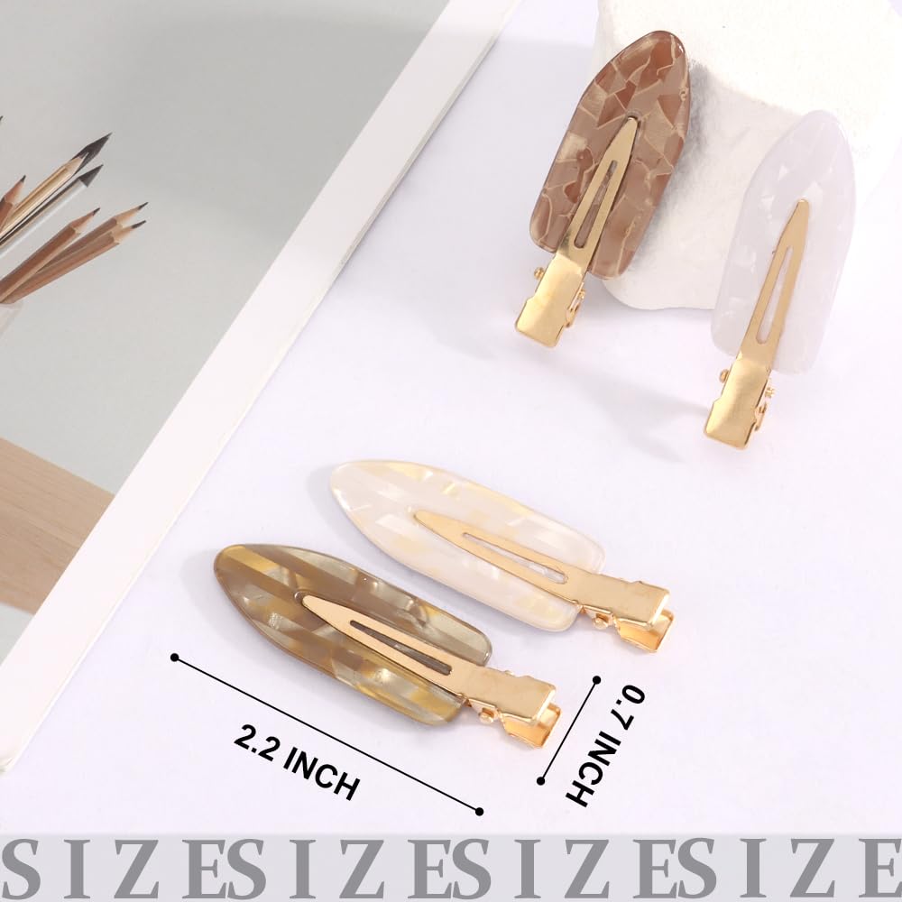 12 PCS No Crease Creaseless No Bend Hair Clips, Neutral Brown Marble Acrylic Non Slip Flat Alligator Sectioning Clips, Makeup Styling Hair Barrettes Hair Accessories for Women Girls