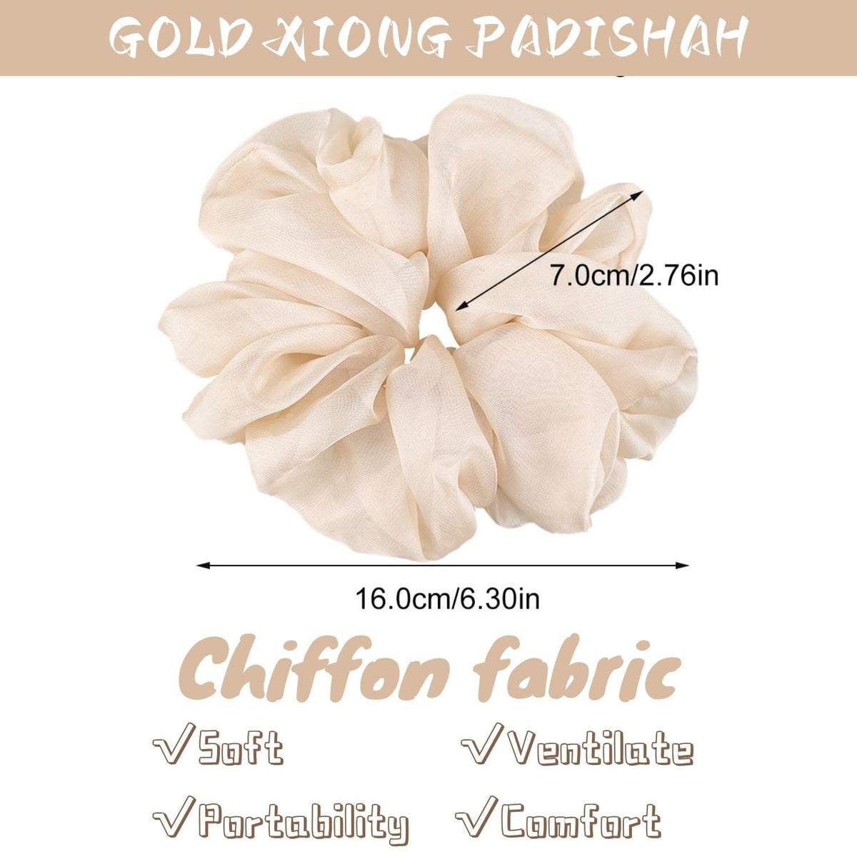 Cute Large Big Oversized Scrunchies for Women: Jumbo Chiffon Hair Ties for Sleeping, No Damage Hair Accessories for Thick Hair (6PCS)