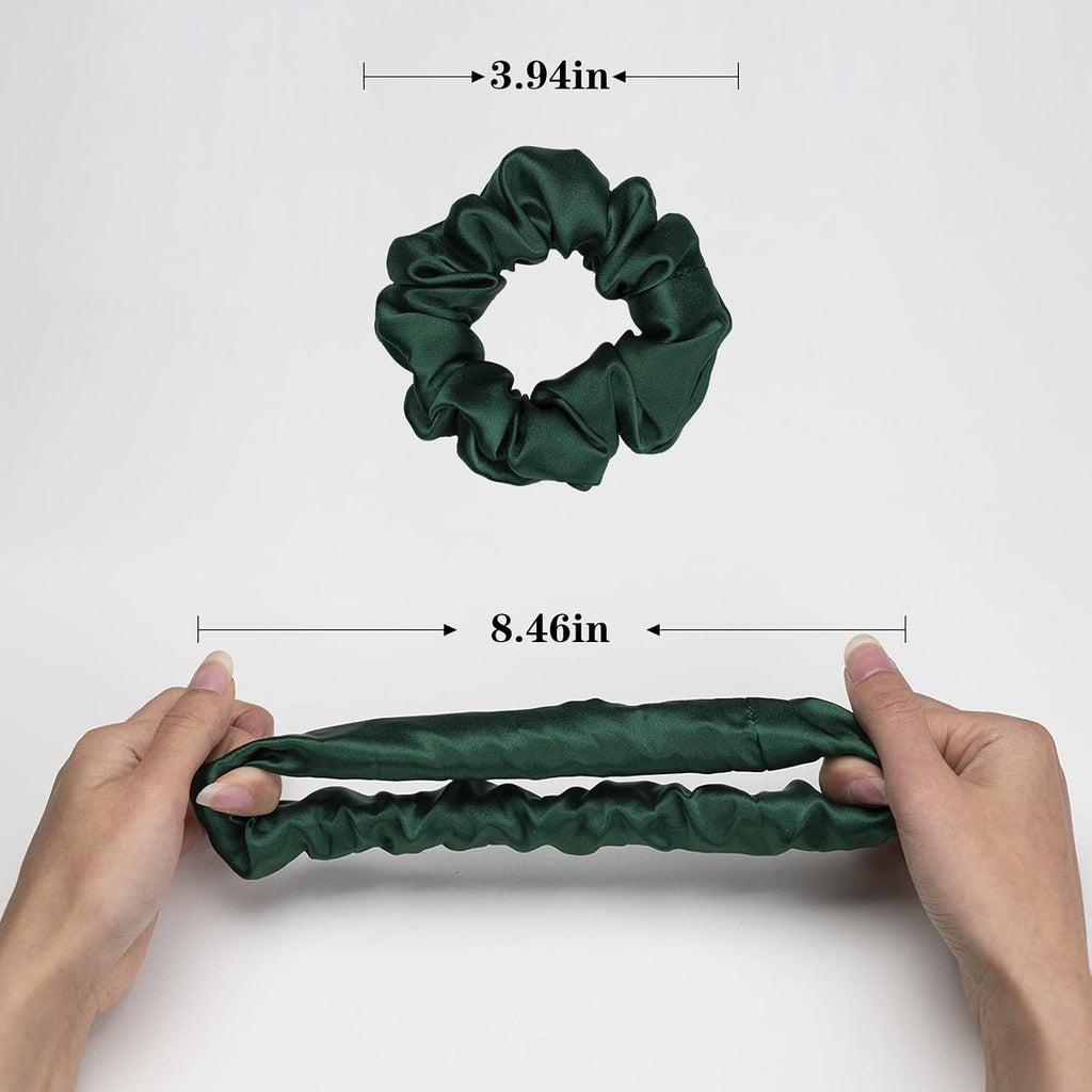 Silk Scrunchies for Hair 100% Mulberry Silk Hair Ties 3 Pack(Black, Navy Blue, Emerald)