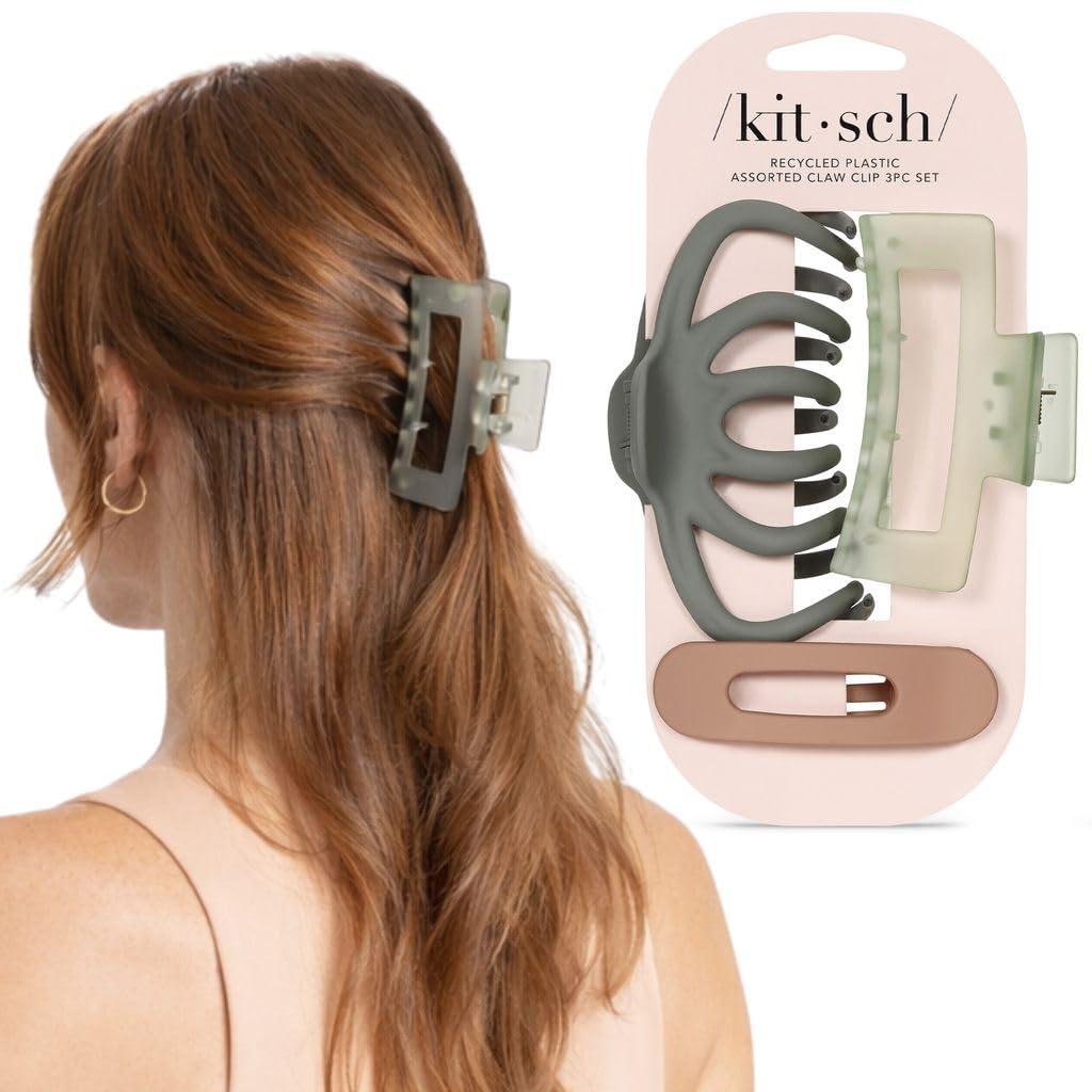 Kitsch Open Shape Assorted Claw Clips, Durable Hair Clips for Women -3 pcs