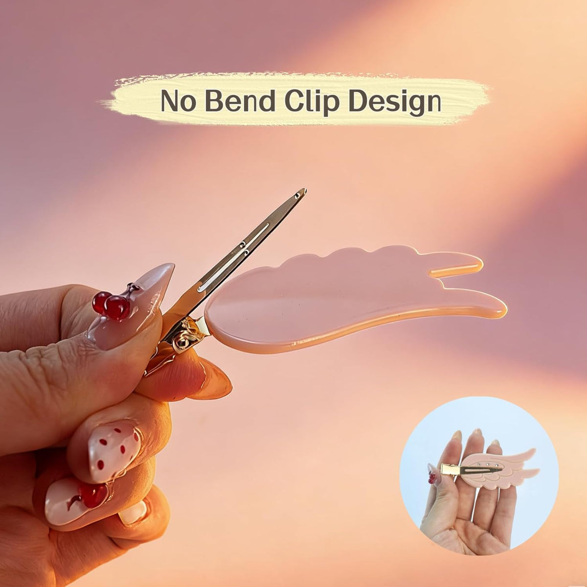 2 Piece Angel Wing Hair Clips with Rhinestones Pink Creaseless Hair Clips for Women Cute Wing Hairpins Kawaii Cartoon Barrettes Cute Y2K Makeup Accessories