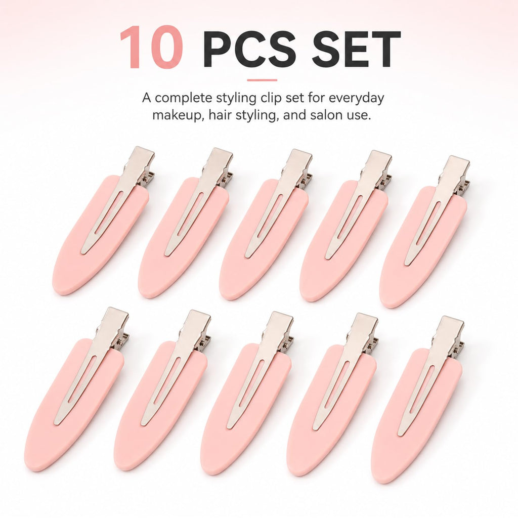 10Pcs No Bend Hair Clips, Pink No Crease Seamless Flat Clips for Women Girls, Creaseless Makeup Hair Clips for Styling, Face Washing, Bangs and Salon Hairstyle