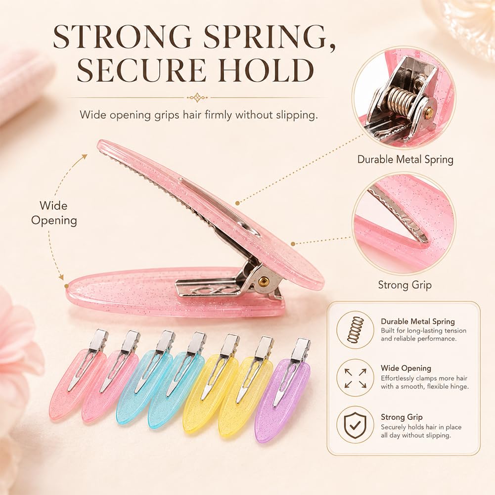 8 Pcs No Crease Hair Clips – Creaseless Flat Clips for Makeup and Styling, Gold Metal Handles No Bend Design, Holds Bangs During Skin Care, Daily Styling & Getting Ready-Pink,Blue,Yellow,Purple