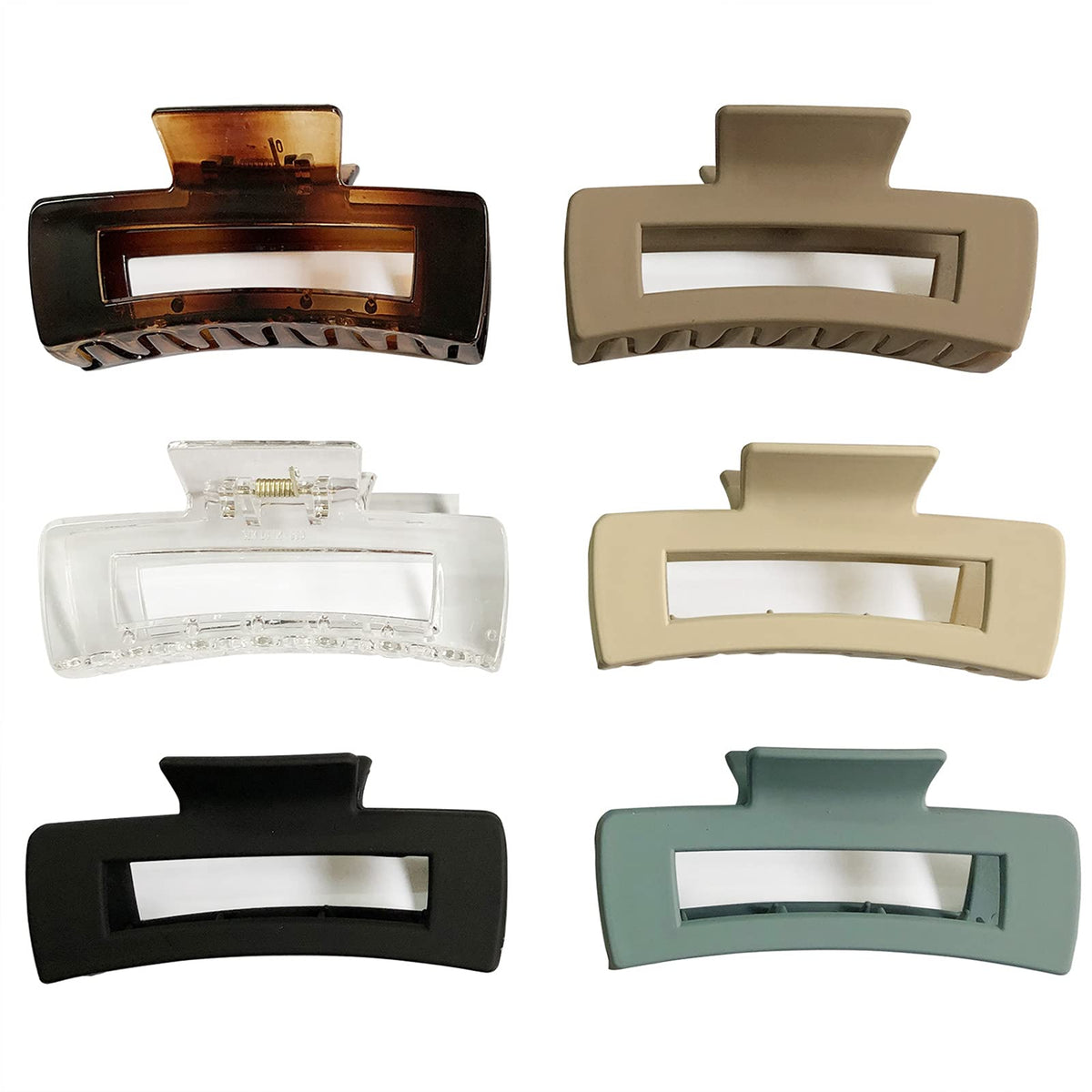 Hair Claw Clips 5 Inch Unbreakable Square Rectangle Clip Clamp Neutral Colors for Thick Curly Long Hair Women - 2 Pack