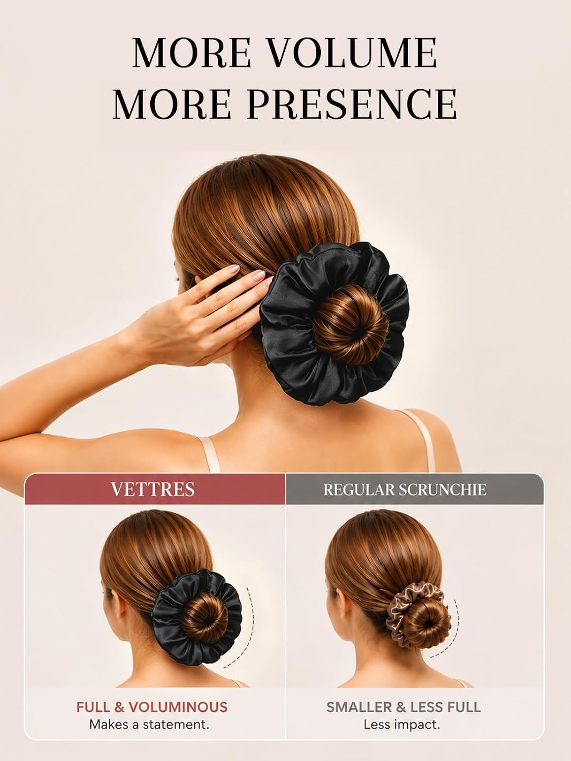 100% Mulberry Silk Hair Scrunchie for Women, Hair Tie Black