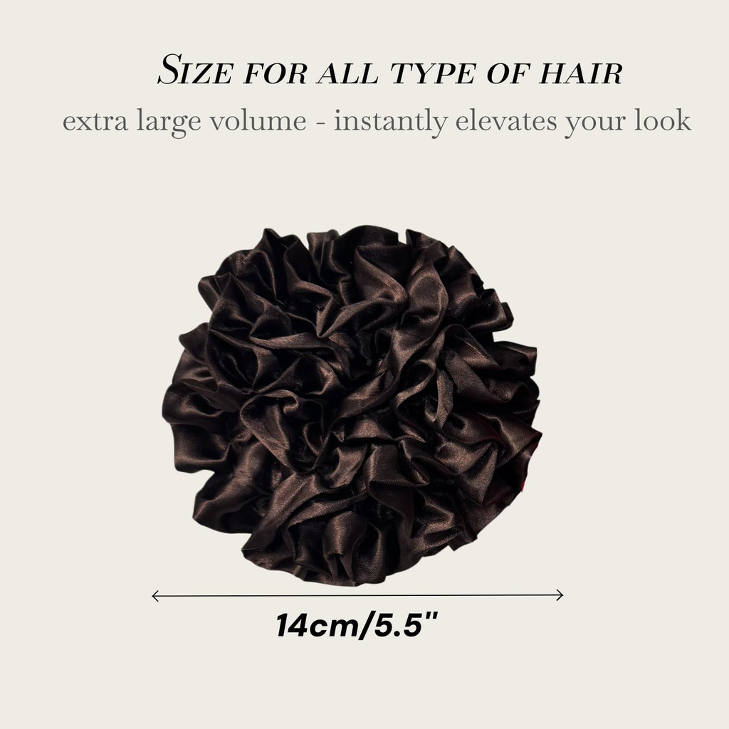 3 Pack Satin Scrunchies for Women, Large Silk Ruffle Scrunchies, Voluminous Hair Ties for Thick & Thin Hair, Hair Bow for Daily, Work & Party (Black, Brown, Red)