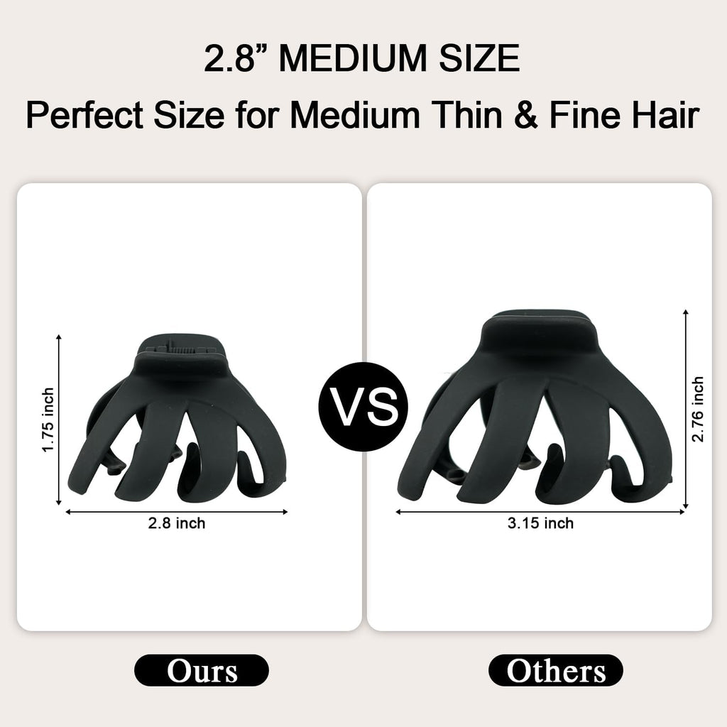 2.8 Inch Medium Octopus Hair Clips for Women, Matte Claw Clips for Thin Hair, Strong Hold Non-slip Spider Octopus Clip for Fine Hair Jaw Clips