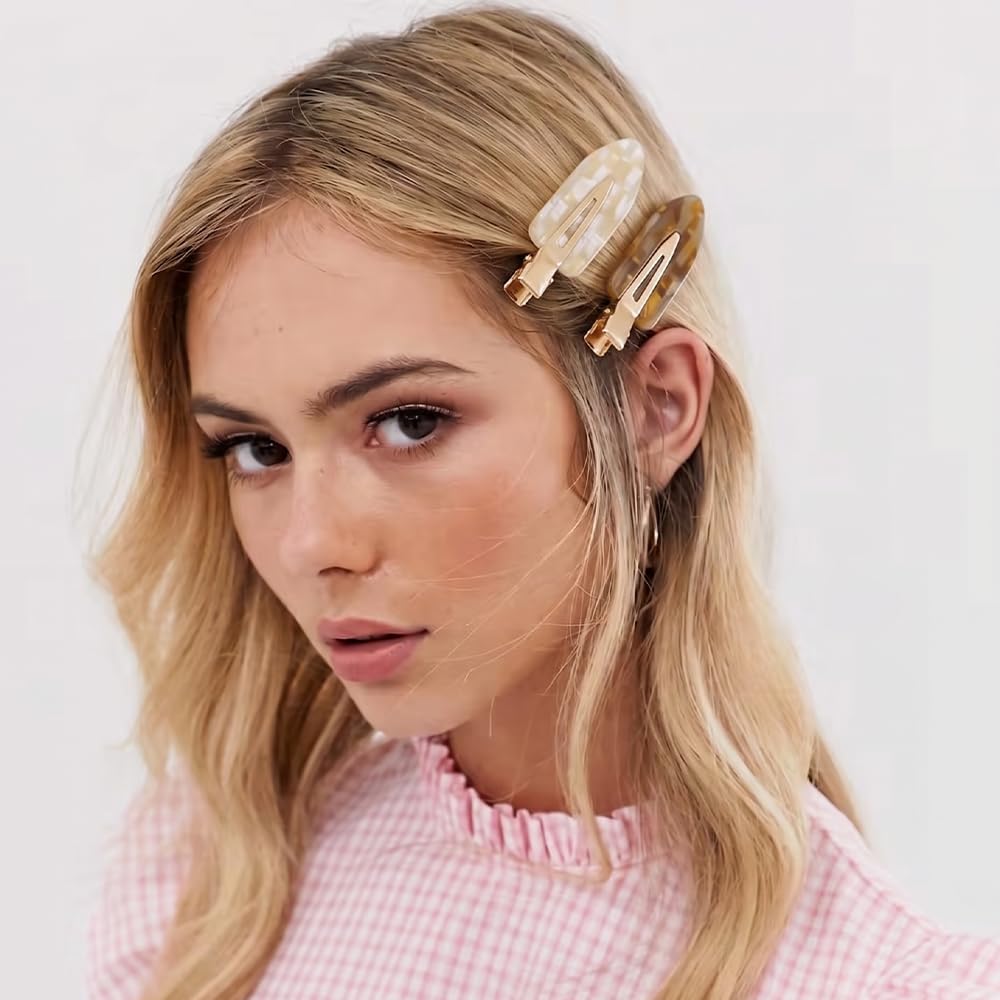 12 Pcs Acrylic No Crease Hair Clips for Women Girls No bend Acrylic Hair Clip for HairStyling Skincare Flat Creaseless Hair Clips for Women Makeup Accessories(White Gold)