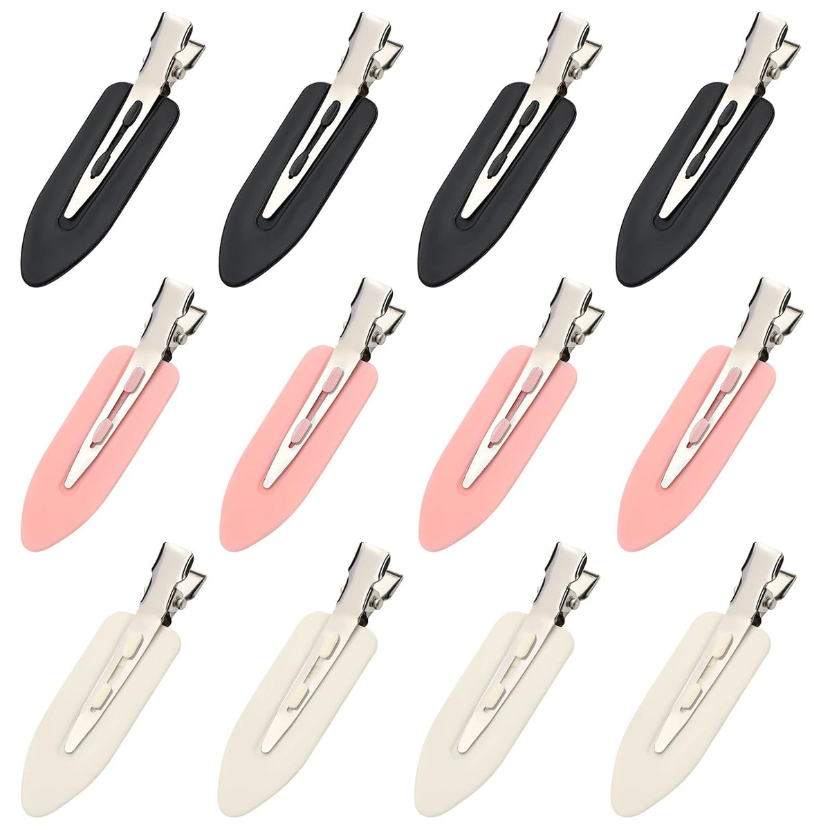12 Pcs No Crease Hair Clips, No Bend Hair Clips, Flat Hair Barrettes Alligator Duck Billed Clips for Women Girls Styling Sectioning Makeup Bangs Curl Accessories Salon Hairstyle Pink, White, Black