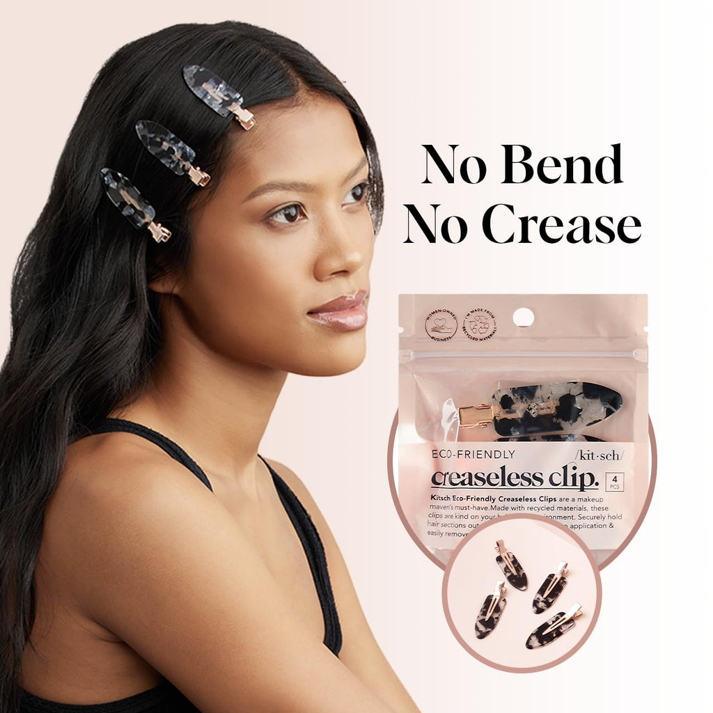 Kitsch Creaseless Hair Clips for Women - Black Terrazzo, 4pcs