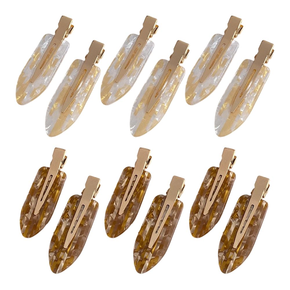 12 Pcs No Bend Creaseless Hair Clips, Hair Styling Clips Makeup Hair Clips for Women, Flat Clips Yellow White & Brown