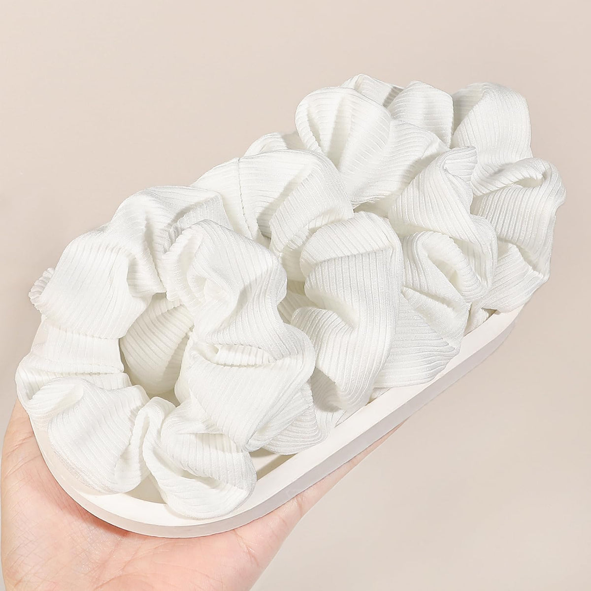 Ivyu Scrunchie, Big Cotton Scrunchies for Women's and Girls, Brown Service, 4 Count, for All Hair Types, No Crease or Damage