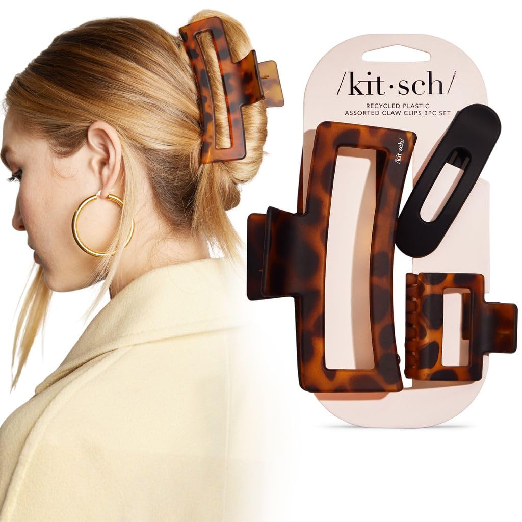Kitsch Open Shape Assorted Claw Clips, Durable Hair Clips for Women -3 pcs