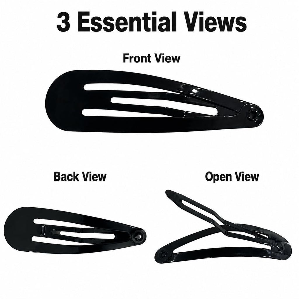40 Pack Black 2 Inch Barrettes Women Metal Snap Hair Clips Accessories