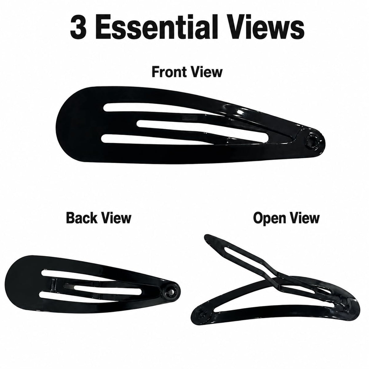 40 Pack Black 2 Inch Barrettes Women Metal Snap Hair Clips Accessories