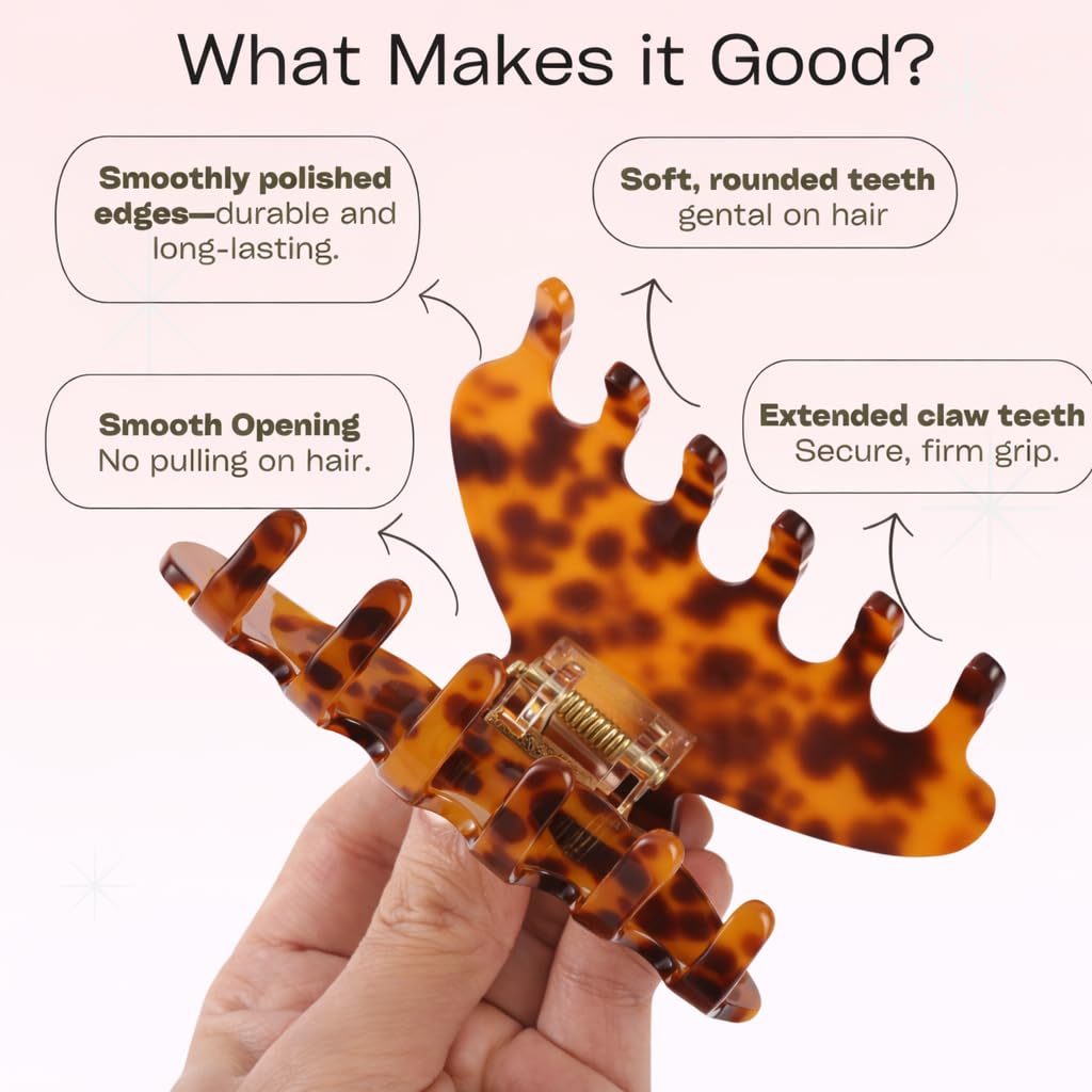 Hair Claw Clip – Large & Medium Sizes – Strong Hold, Non-Slip Grip for Thick or Fine Hair – Premium Cellulose Acetate – No Breakage, Gentle Styling for Women (Tortoise, Medium - 3.5")
