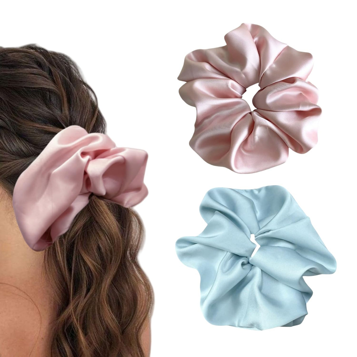 PIDOUDOU 2 Pack Jumbo Satin Silk Scrunchies, 7.5 Inch Hair Ties