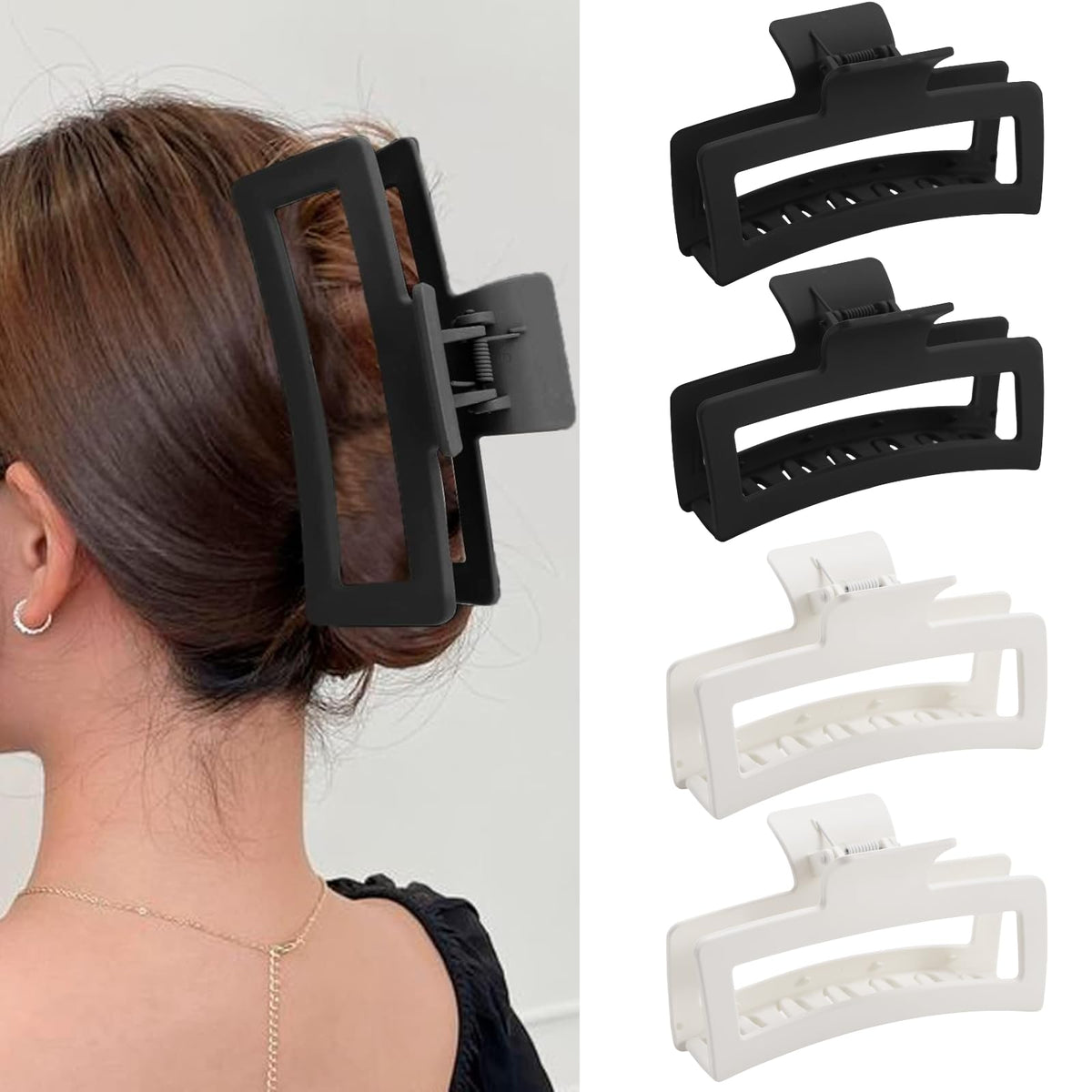 ZYTJ 5 Inche Extra Large Claw Clips for Thick Hair and Long Hair, 4 Pack Xl Jumbo Claw clips, Oversized Matte Non-slip Rectangle Hair Clips for Women, Big Strong Hold Jaw Clip,Neutral Color