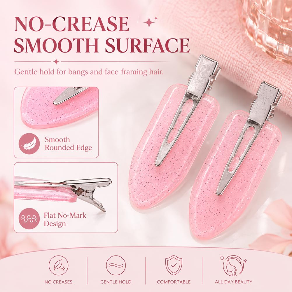 8 Pcs No Crease Hair Clips – Creaseless Flat Clips for Makeup and Styling, Gold Metal Handles No Bend Design, Holds Bangs During Skin Care, Daily Styling & Getting Ready-Pink,Blue,Yellow,Purple