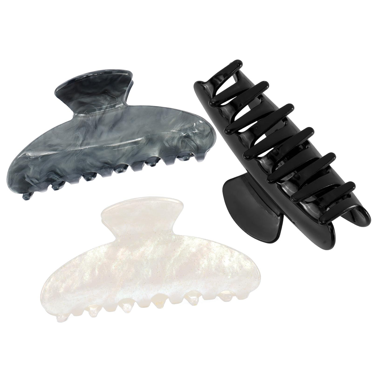 Aprince Claw Clips for Women 3Pcs, Acrylic Claw Clips Non-slip, Large Hair Clips for Thick Hair, Marble Clip Strong Hold, Banana Clip French Barrettes, Cute Hair Clips Glitter (Pink, White, Black)