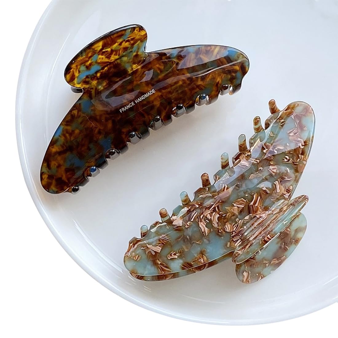 Wenlly large tortoise shell claw clip, 4.1 Inch cellulose acetate hair claw clips, marble non-slip strong hair hold barrettes for women and girls, brown