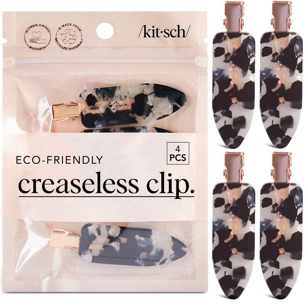 Kitsch Creaseless Hair Clips for Women - Black Terrazzo, 4pcs