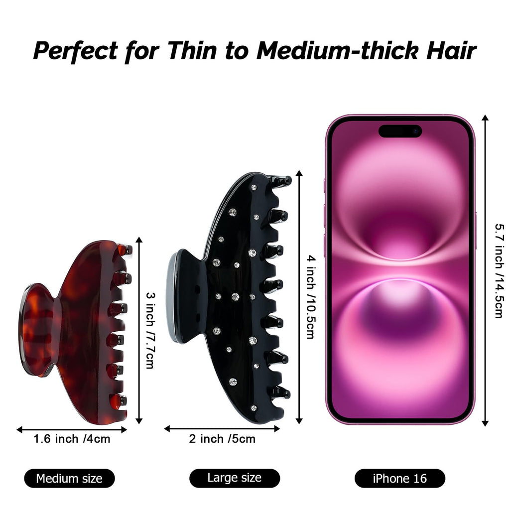 MAORULU Medium Cute Acetate Hair Claw Clip for Women Girls, 3 Inch Tortoise Shell Claw Clips for Thin & Medium Thick Hair, Durable French Banana Clip with Gift Box, Celluloid Accessories