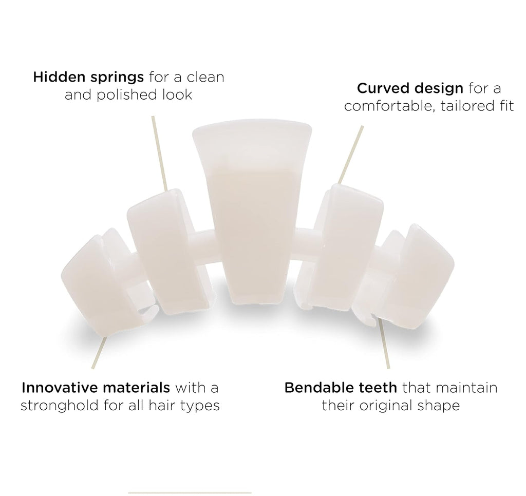 TELETIES - Medium Hair Clip - Strong Grip, Bendable Teeth, Comfortable Curved Design - Ideal for Medium-Thick Hair - For All Hair Textures - Coconut White