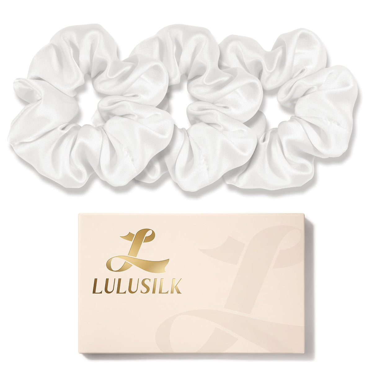 LULUSILK Silk Scrunchies for Hair Sleep, 100% Real Mulberry Silk, No Damage Hair Ties for Women and Girls, Classic Black, Pack of 3