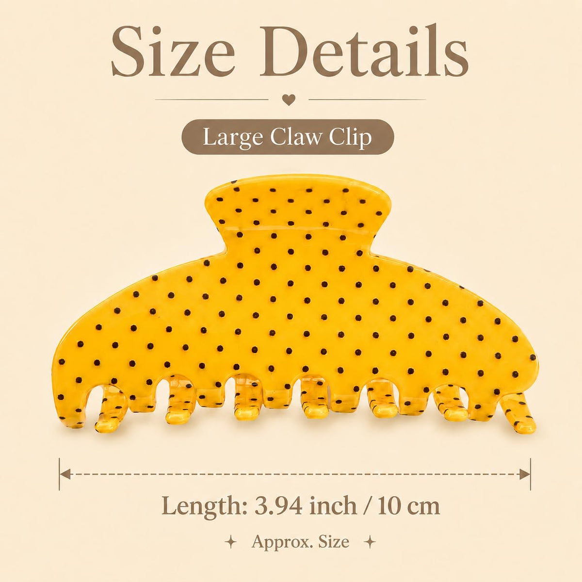 Large Claw Clips | Polka Dot | 3.9-Inch Acrylic, Yellow, 1 Pack