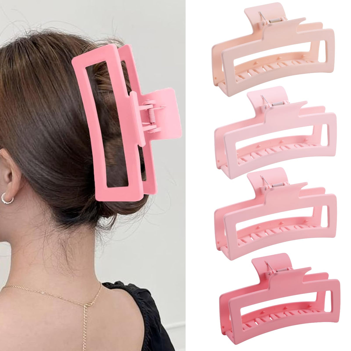 ZYTJ 5 Inche Extra Large Claw Clips for Thick Hair and Long Hair, 4 Pack Xl Jumbo Claw clips, Oversized Matte Non-slip Rectangle Hair Clips for Women, Big Strong Hold Jaw Clip,Neutral Color
