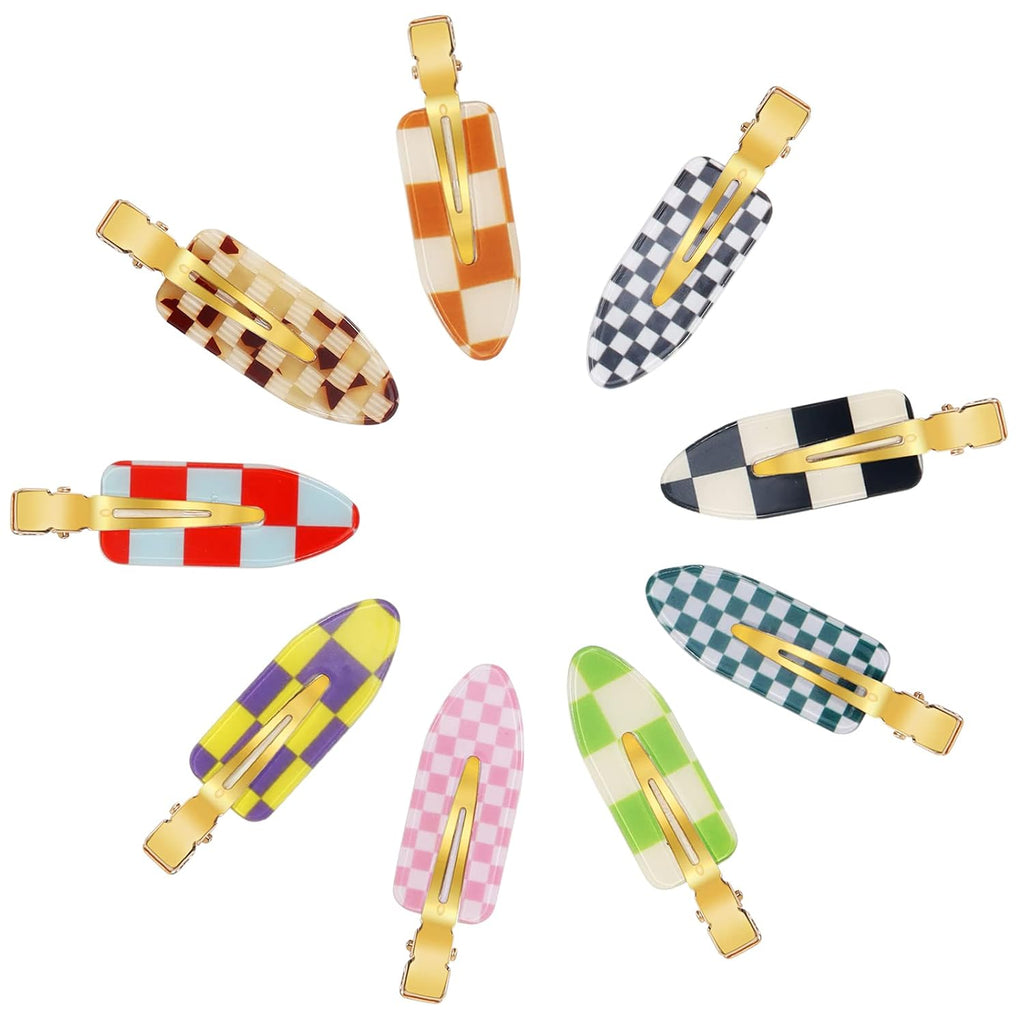 KesaPlan 9PCS No Bend Checkerboard Creaseless Hair Clips for Makeup Women
